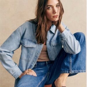 SÉZANE Sandrine Button Down Denim Shirt in Snow Blue sz US 8 / FR 40 NWT